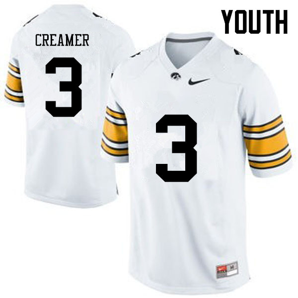 Youth Iowa Hawkeyes #3 Trey Creamer College Football Jerseys-White